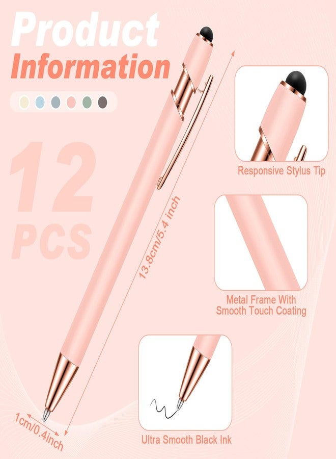 Tenare 12 Pieces 2 in 1 Stylus Metal Ballpoint Pen with Stylus Tip, 1.0 mm Black Ink Ballpoint Pen for Touch Screens(Morandi Color) - Image 2