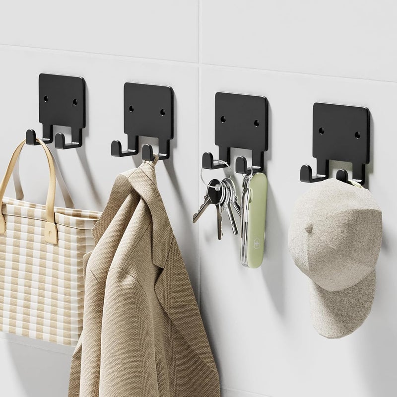 GTK 4 Pack Key Holder for Wall, Razor Holder Wall Mounted, Hat Rack, Self Adhesive Hooks, Shower Hooks, Towel Hooks(Black) - Image 1