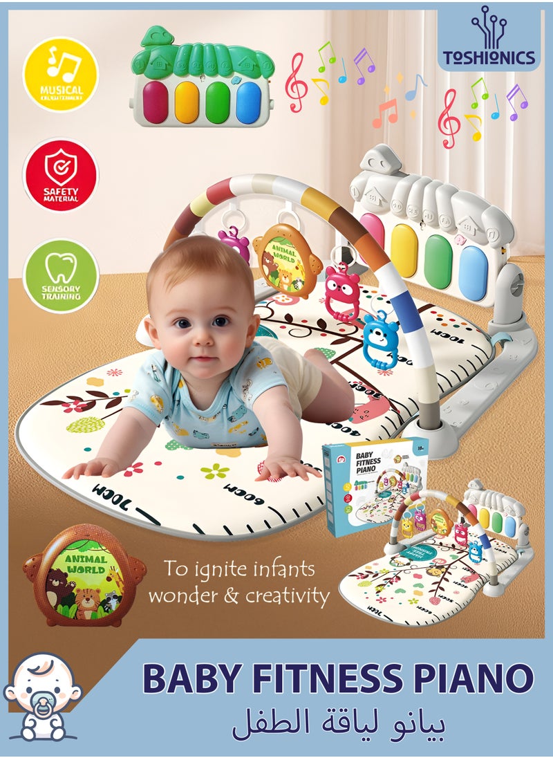 Toshionics Baby’s Fitness Piano with Bright Lights Hanging Rustle Toys and Musical Keyboard Piano Baby Infant Kids Small Children Feeding Crawling Play Mat Piano Toy Fitness Device  Baby Kick and Play Mat Gym and Fitness Rack Musical Baby Toy for 3, 4, 5, 6, 7, 8, 9, 10, 11, and 12 Months Ages  - Image 1