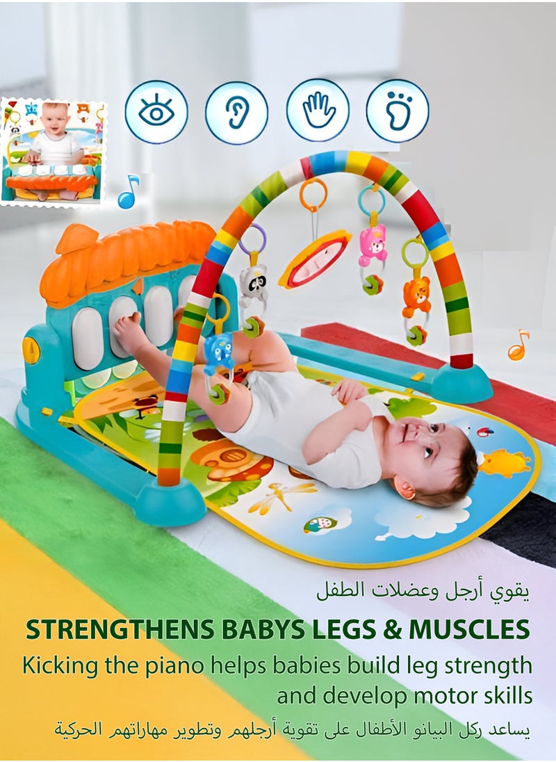 Toshionics Baby’s Fitness Piano with Bright Lights Hanging Rustle Toys and Musical Keyboard Piano Baby Infant Kids Small Children Feeding Crawling Play Mat Piano Toy Fitness Device  Baby Kick and Play Mat Gym and Fitness Rack Musical Baby Toy for 3, 4, 5, 6, 7, 8, 9, 10, 11, and 12 Months Ages  - Image 2