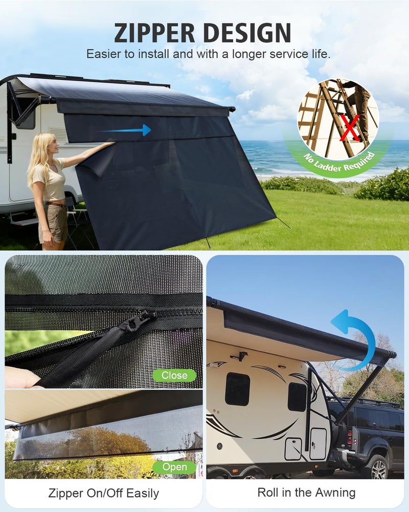 Dulepax RV Awning Shade Screen with Zipper 8X133 Second Generation RV Awning Screen Significantly Improves Shadew and PrivacyUniversal RV Awning Sun Shade Screen with Complete Kits - Image 4
