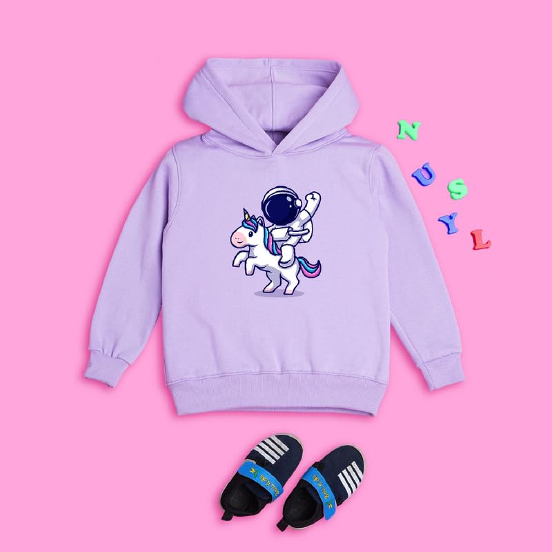 Nusyl Girl's Unicorn & Astronaut Printed Hoodies |Skin Friendly Full Sleeve Sweatshirt |Pullover Hooded Neck Sweatshirt |Girls Winter Hoodie Sweatshirts | Lilac - Image 3