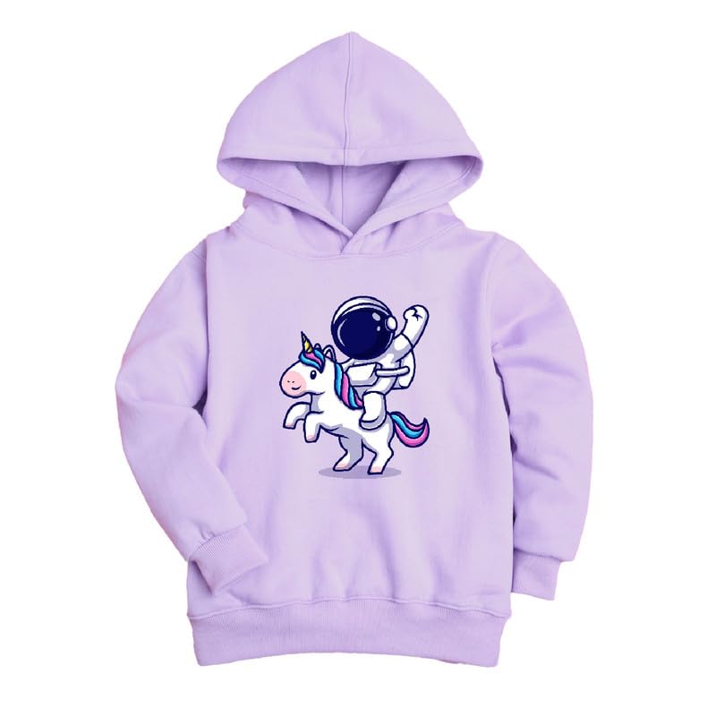 Nusyl Girl's Unicorn & Astronaut Printed Hoodies |Skin Friendly Full Sleeve Sweatshirt |Pullover Hooded Neck Sweatshirt |Girls Winter Hoodie Sweatshirts | Lilac - Image 1