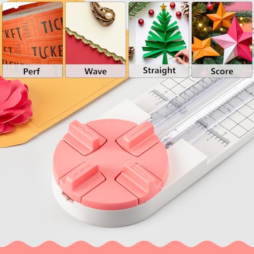Ecraft Pink Paper Cutter 4-in-1 Paper Trimmer Multi-Function Scrapbooking Tool with Straight, Wave, Perforated & Creasing Blades for Craft Paper,Cardstock, Coupon, Label, Photo,Postcard - Image 4