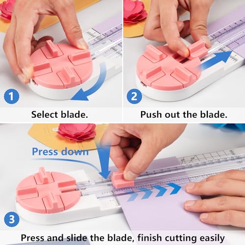 Ecraft Pink Paper Cutter 4-in-1 Paper Trimmer Multi-Function Scrapbooking Tool with Straight, Wave, Perforated & Creasing Blades for Craft Paper,Cardstock, Coupon, Label, Photo,Postcard - Image 5
