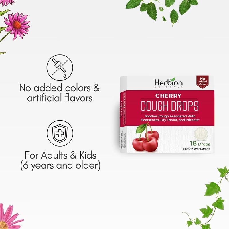 HERBION Naturals Cough Drops Dietary Supplement Soothes Cough for Adults and Children Over 6 Years No Artificial Flavor No Added Color 108 Count Pack of 6 Cherry - Image 5
