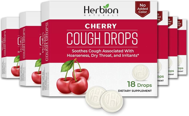 HERBION Naturals Cough Drops Dietary Supplement Soothes Cough for Adults and Children Over 6 Years No Artificial Flavor No Added Color 108 Count Pack of 6 Cherry - Image 1