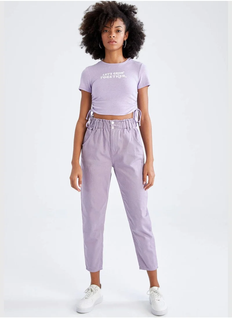 DeFacto Fitted Short Sleeve Tie Waist Crop Top