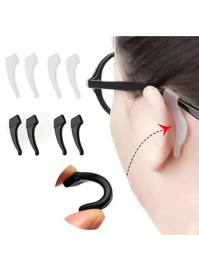 4 Pairs Anti Slip Glasses Ear Hooks 2 Black 2 Transparent Comfortable Elastic Ear Cushions - Image 2