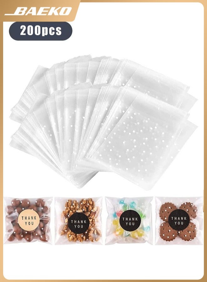 بيكو 200 قطعة من حقيبة هدايا حلوى كوكيز بلاستيكية ذاتية اللصق ذاتية اللصق، أكياس تغليف ذاتية الغلق بنقاط بيضاء قابلة لإعادة الإغلاق، شوكولاتة صغيرة لحفلات أعياد الميلاد وحفلات الزفاف - Image 1