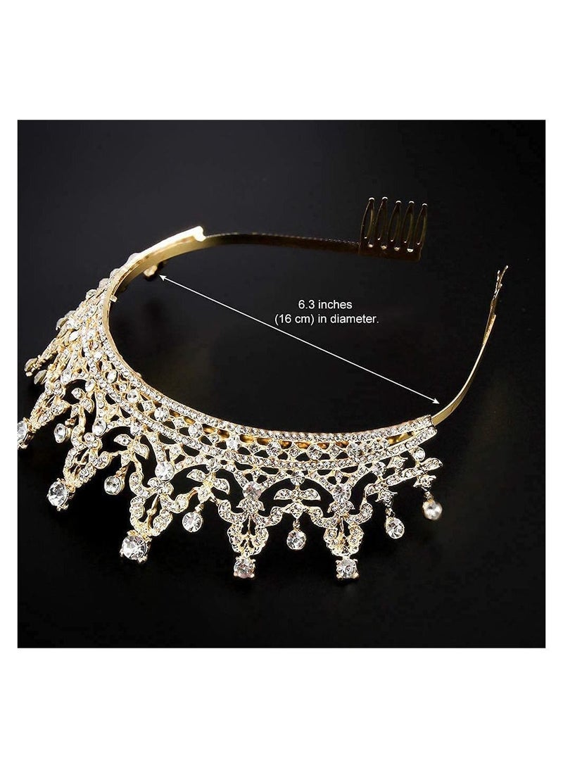 Loquat Crown for Women Birthday Headband Girls Crystal Queen Crown Gold Tiara Hair Accessories Bride Party Bridesmaids Bridal Prom  Holiday Costume Cosplay Gifts - Image 2