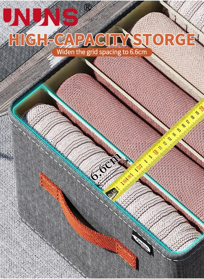UNUNS Foldable Storage Bins,Pack Of 2 Clothes Drawer Organizer Bins With Clear Lids And Handles,9 Grids Closet Organizers For Clothes Storage,Office Storage,Room Organization,40x28x20cm  - Image 4