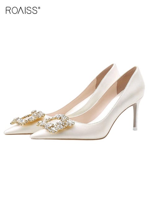 Women Pointed Toe Pumps, Stylish Elegant High Heels for Ladies, Chic Classic Stilettos with Rhinestone Buckle, Perfect for Parties, Wedding, Dates and More