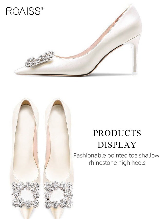 roaiss Women Pointed Toe Pumps, Stylish Elegant High Heels for Ladies, Chic Classic Stilettos with Rhinestone Buckle, Perfect for Parties, Wedding, Dates and More - Image 4