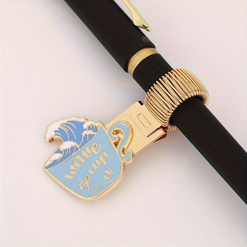 Pink Cartoon Mug Inspired Metal Pen Holder with Spring Clip for Journals Notebooks Office - Image 5