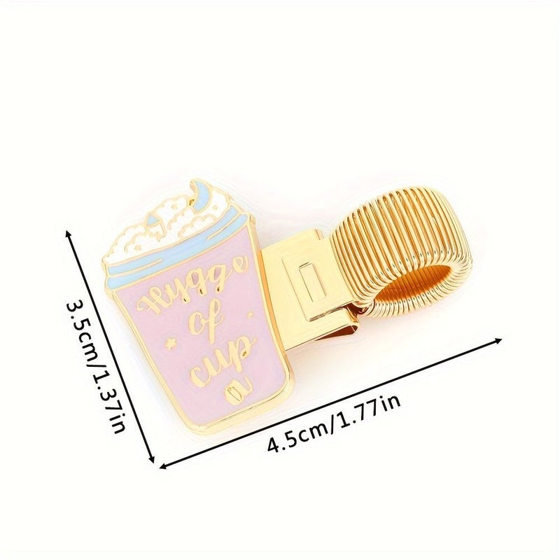 Pink Cartoon Mug Inspired Metal Pen Holder with Spring Clip for Journals Notebooks Office - Image 2