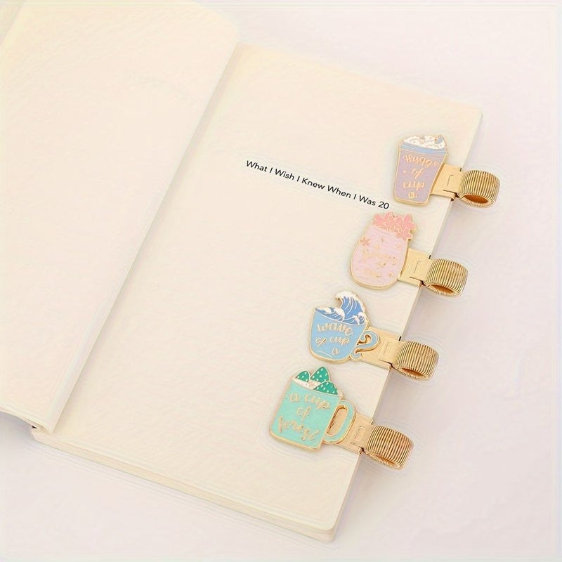 Pink Cartoon Mug Inspired Metal Pen Holder with Spring Clip for Journals Notebooks Office - Image 4