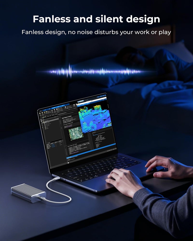 RayCue 40Gbps M.2 NVMe Enclosure with Aluminum Double-Sided Fin Heat Dissipation, External SSD Case for Mac, Windows, Compatible with USB 4/3.2/2.0 (SSD Not Included) - Image 4
