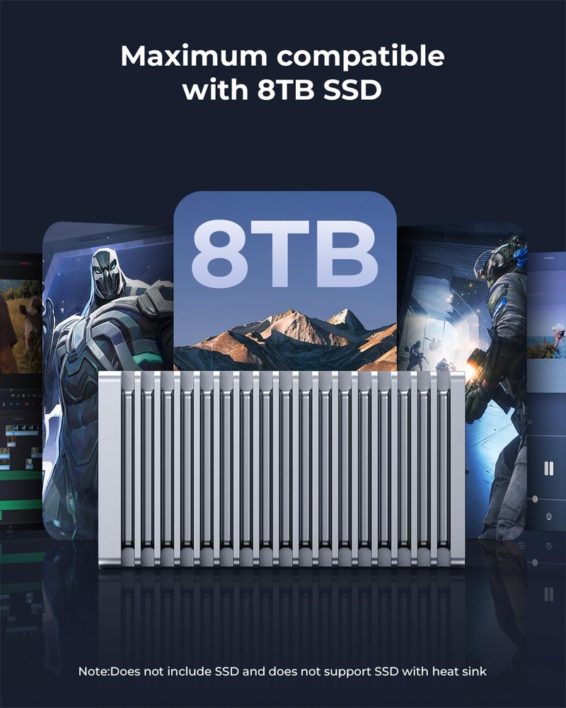 RayCue 40Gbps M.2 NVMe Enclosure with Aluminum Double-Sided Fin Heat Dissipation, External SSD Case for Mac, Windows, Compatible with USB 4/3.2/2.0 (SSD Not Included) - Image 5