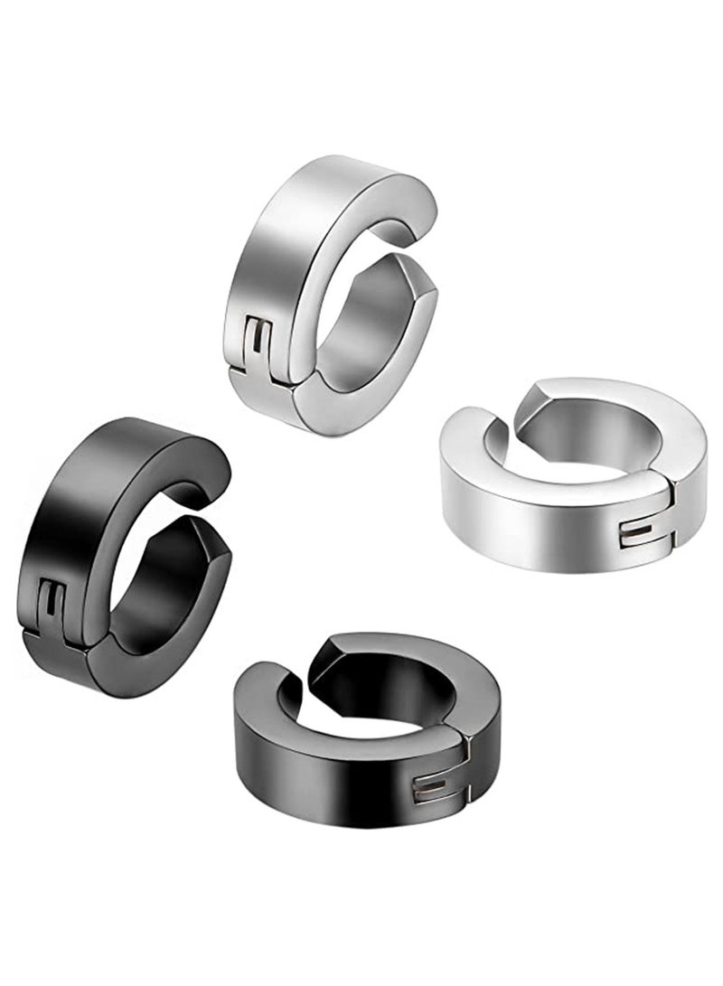 Men's Ear Clip, 2 Pair of Hinged Hoop Earrings, Hoop Earring Studs Clip On Metal Ear Jewelry Non-piercing Clip on Earrings Unisex Men Women - Image 1