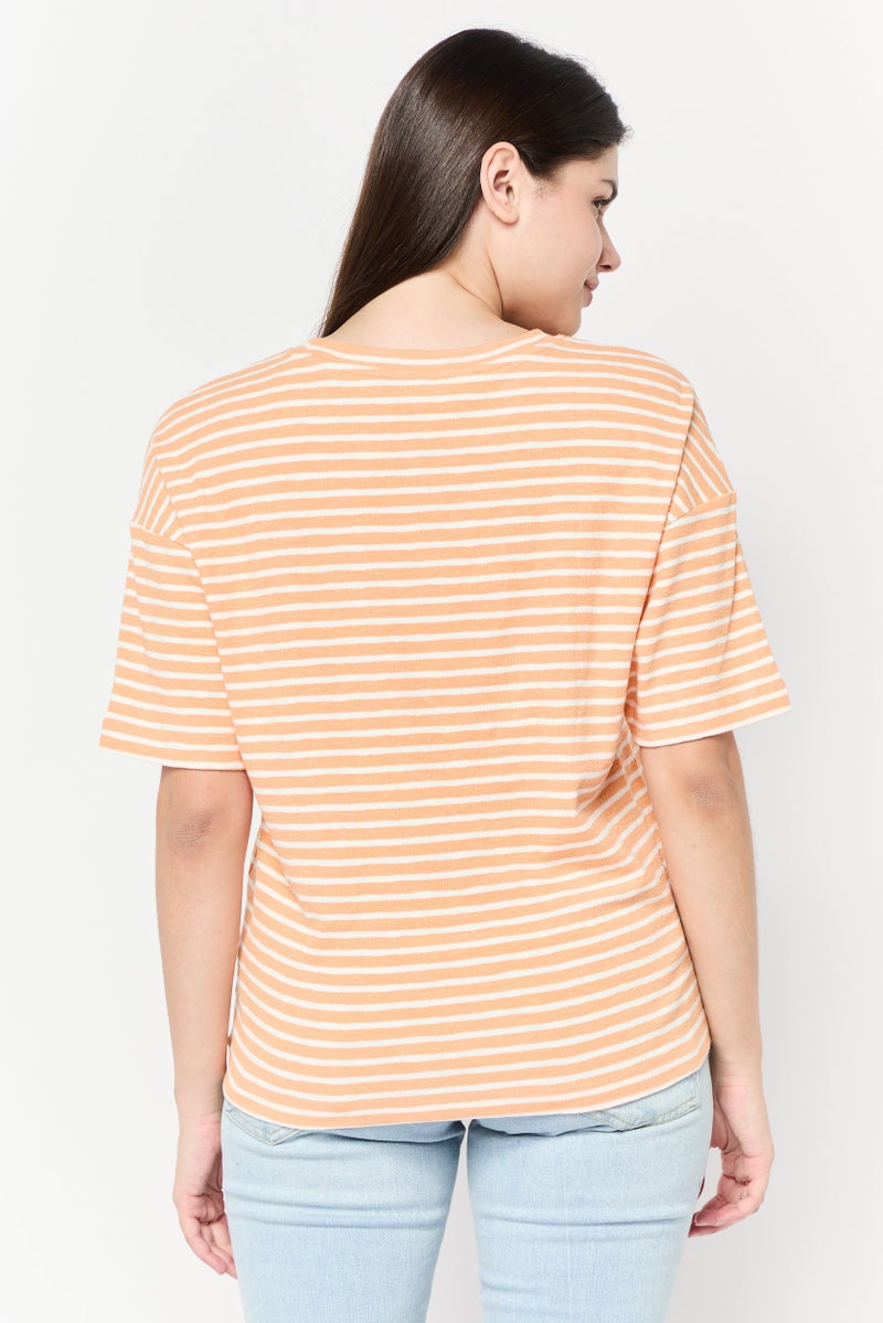 ESPRIT Women Crew Neck Short Sleeves Yarn Dye T-Shirt, Multicolor - Image 4