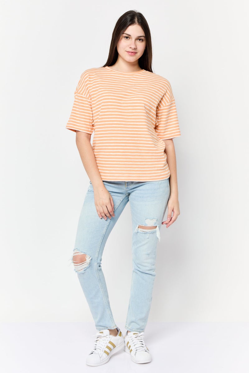 ESPRIT Women Crew Neck Short Sleeves Yarn Dye T-Shirt, Multicolor - Image 2