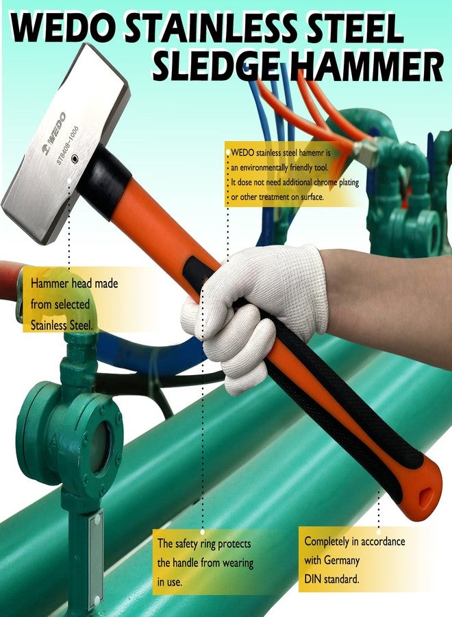 WEDO Sledge Hammer,1lb Stainless Steel German Type Crack Hammer With Fiberglass Handle,Length 310mm,Shock-resistant,Corrosion Resistant Drilling Hammer - Image 5