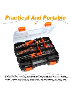 KASTWAVE Double Side Tools Organizer, 34-Compartments Double Side parts organizer with Removable Dividers for Hardware, Screws, Bolts, Nails, Beads, Jewelry, Black/Orange,12.6"L x 10.6"W x 3.2"H  - Image 2