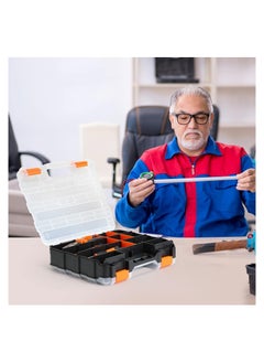 KASTWAVE Double Side Tools Organizer, 34-Compartments Double Side parts organizer with Removable Dividers for Hardware, Screws, Bolts, Nails, Beads, Jewelry, Black/Orange,12.6"L x 10.6"W x 3.2"H  - Image 5