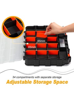 KASTWAVE Double Side Tools Organizer, 34-Compartments Double Side parts organizer with Removable Dividers for Hardware, Screws, Bolts, Nails, Beads, Jewelry, Black/Orange,12.6"L x 10.6"W x 3.2"H  - Image 4