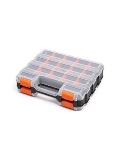 KASTWAVE Double Side Tools Organizer, 34-Compartments Double Side parts organizer with Removable Dividers for Hardware, Screws, Bolts, Nails, Beads, Jewelry, Black/Orange,12.6"L x 10.6"W x 3.2"H  - Image 1