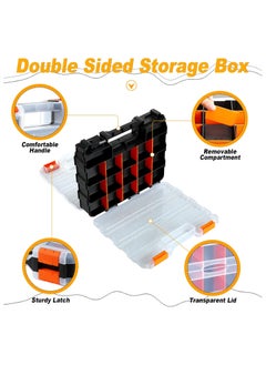 KASTWAVE Double Side Tools Organizer, 34-Compartments Double Side parts organizer with Removable Dividers for Hardware, Screws, Bolts, Nails, Beads, Jewelry, Black/Orange,12.6"L x 10.6"W x 3.2"H  - Image 3