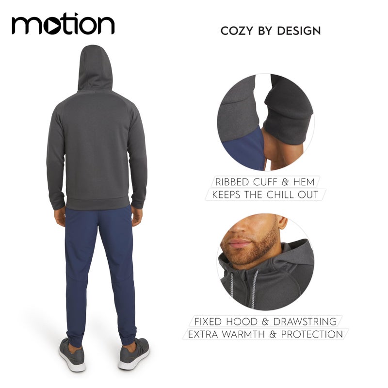 Motion Men's Regular Fit Active High Performance Heavyweight Jacquard Mesh Full Zip Hoodie, Charcoal, Large - Image 4