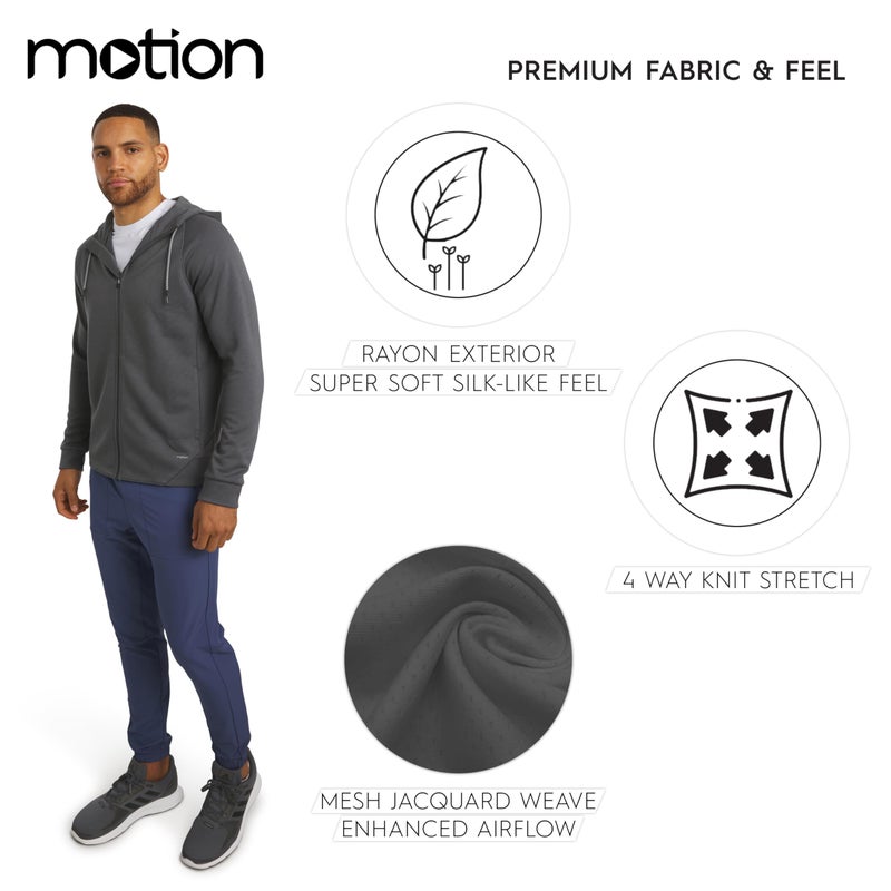 Motion Men's Regular Fit Active High Performance Heavyweight Jacquard Mesh Full Zip Hoodie, Charcoal, Large - Image 5