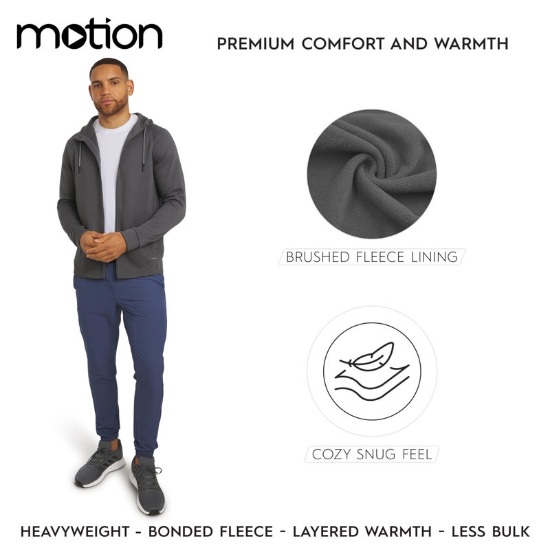 Motion Men's Regular Fit Active High Performance Heavyweight Jacquard Mesh Full Zip Hoodie, Charcoal, Large - Image 3