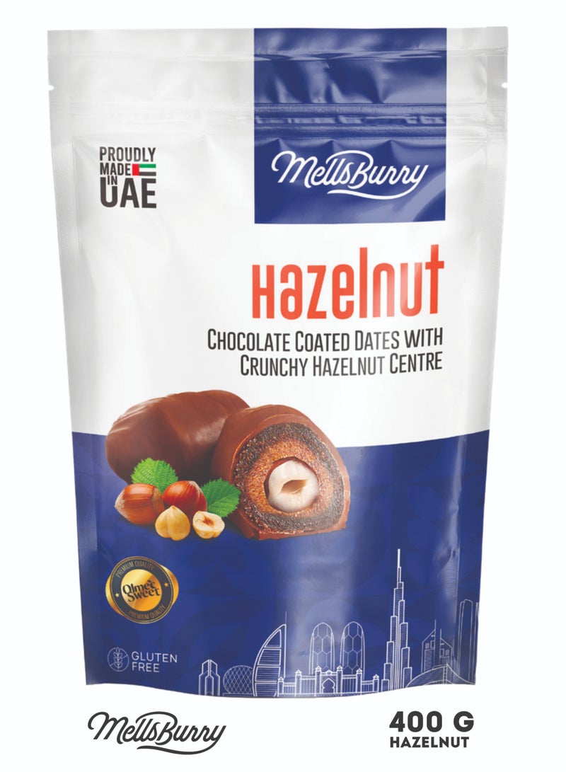 MELLSBURRY Dates Hazelnut Chocolate Coated 400g | Crunchy Hazelnut Centre | Gluten Free | Premium Dates - Image 1