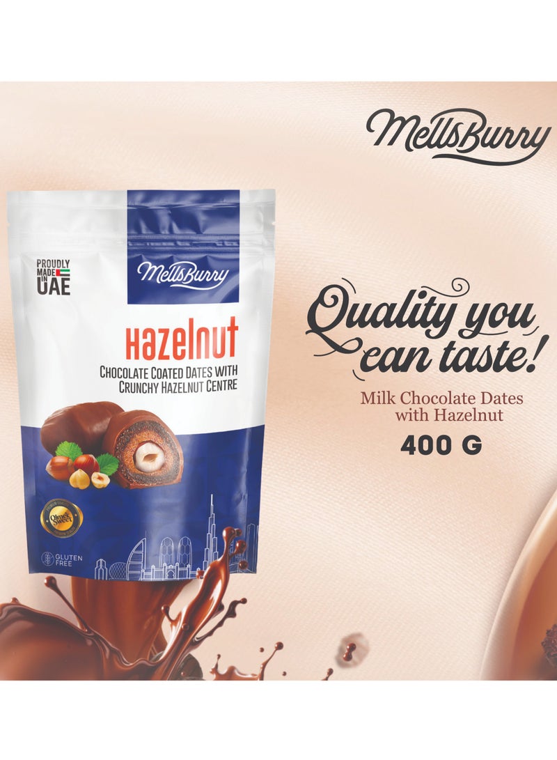 MELLSBURRY Dates Hazelnut Chocolate Coated 400g | Crunchy Hazelnut Centre | Gluten Free | Premium Dates - Image 2