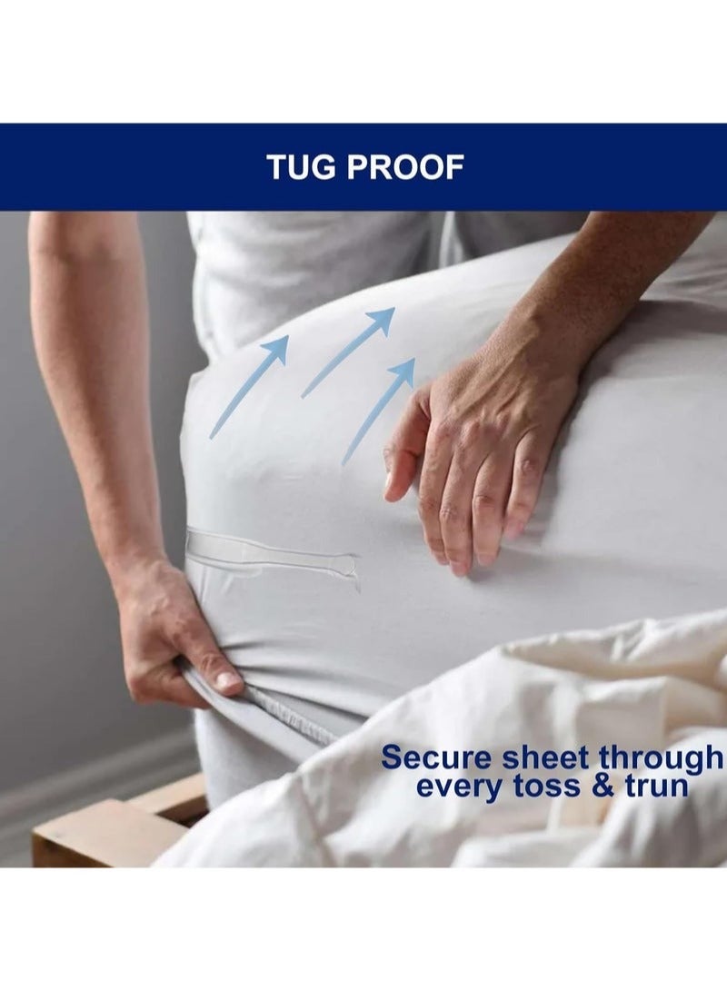 مجموعة حاملات ملاءات قفل من 4 قطع، أحزمة ملاءات متينة مزودة بمشابك آمنة، ملائمة لجميع أحجام المراتب (كينج، كوين، توين)، تحافظ على ملاءات السرير محكمة، لا مزيد من الانزلاق (أبيض) - Image 5
