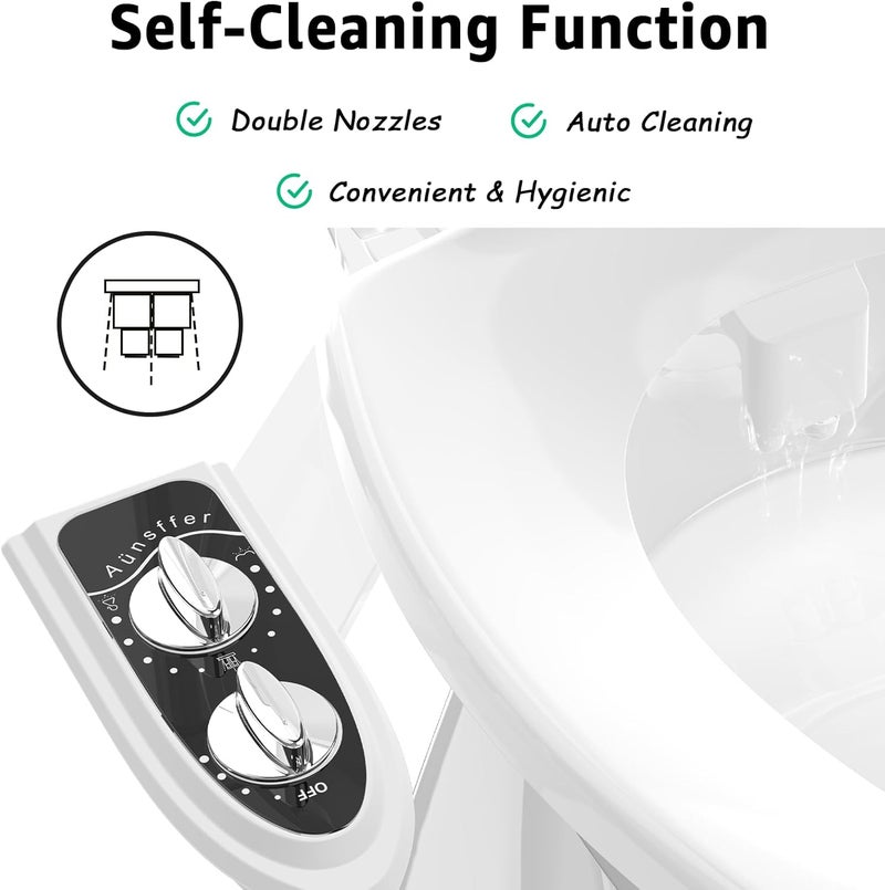 Aünsffer Bidet Toilet Attachment, Toilet Bidet Cold Water No-Electric, 3 Wash Modes Female Wash/Bidet Wash/Self-Cleaning, Super-Slim Design, 2 Years Support, Black - Image 5