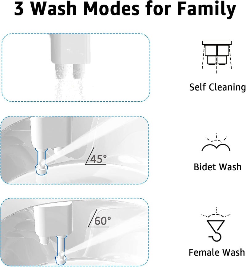Aünsffer Bidet Toilet Attachment, Toilet Bidet Cold Water No-Electric, 3 Wash Modes Female Wash/Bidet Wash/Self-Cleaning, Super-Slim Design, 2 Years Support, Black - Image 2