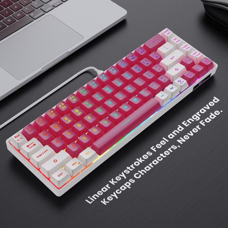 GEODMAER 65% Gaming Keyboard, LED Backlit Mini Wired Keyboard, Ultra-Compact Anti-Ghosting No-Conflict 68 Keys Membrane Gaming Wired Keyboard for PC Laptop Windows Gamer(White-Orange) - Image 2