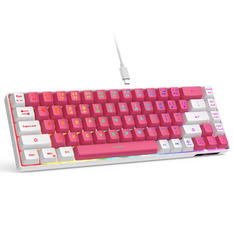 GEODMAER 65% Gaming Keyboard, LED Backlit Mini Wired Keyboard, Ultra-Compact Anti-Ghosting No-Conflict 68 Keys Membrane Gaming Wired Keyboard for PC Laptop Windows Gamer(White-Orange) - Image 1