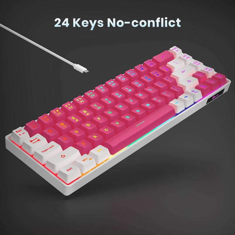GEODMAER 65% Gaming Keyboard, LED Backlit Mini Wired Keyboard, Ultra-Compact Anti-Ghosting No-Conflict 68 Keys Membrane Gaming Wired Keyboard for PC Laptop Windows Gamer(White-Orange) - Image 5