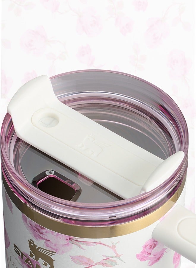 Stanley Stanley Love Shack Fancy H2.0 Flow State 40oz Pink Rose Tumbler, Stainless Steel Vacuum Insulated Quencher with Lid, Straw, and Stopper, Ideal for Water and Iced Tea, Keeps Drinks Cold, Presented in Elegant Gift-Ready Packaging - Image 3