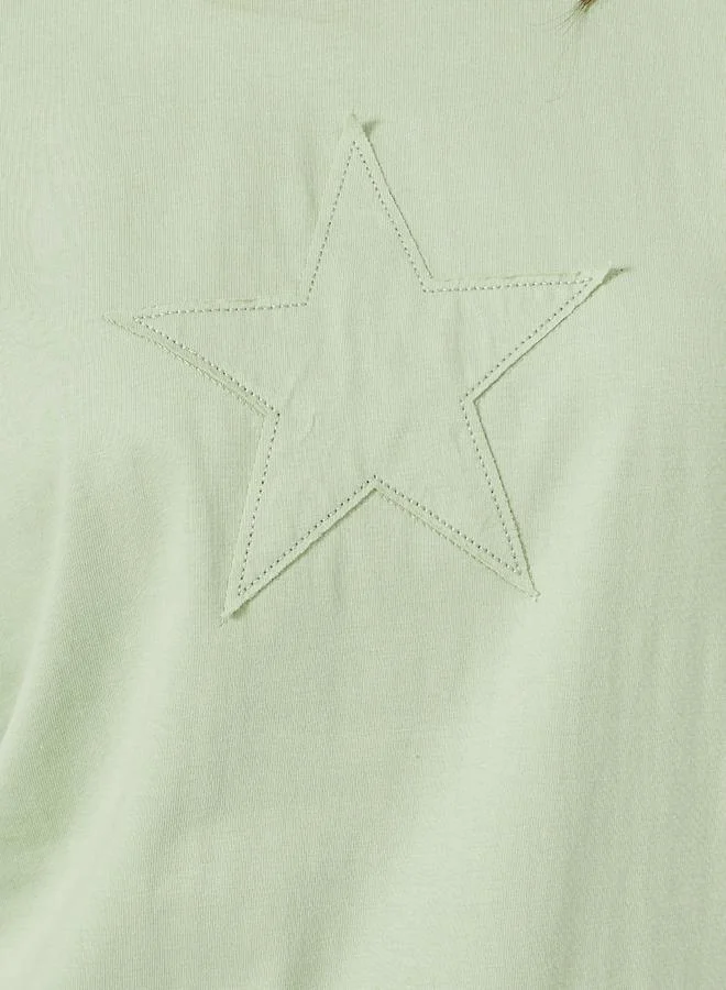 Styli Green Star Applique Oversized Longline T-Shirt
