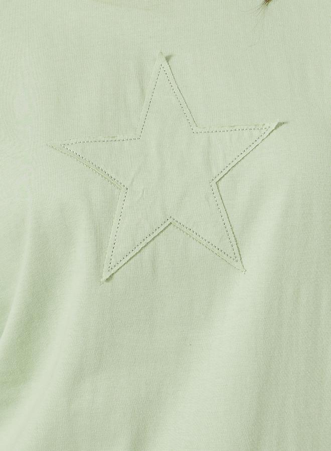 Styli Green Star Applique Oversized Longline T-Shirt  - Image 3
