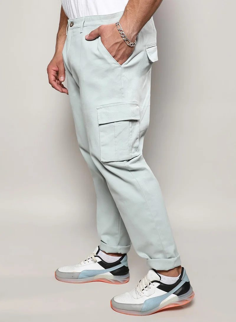 Instafab Plus  Instafab Plus Men's Sage Green Cargo Trousers For Casual Wear | 6 Pockets | Plus-Size Fit | Button Closure | Cotton Poly Cargo Pant Crafted With Comfort Fit For Everyday Wear for Men | Best Price UAE