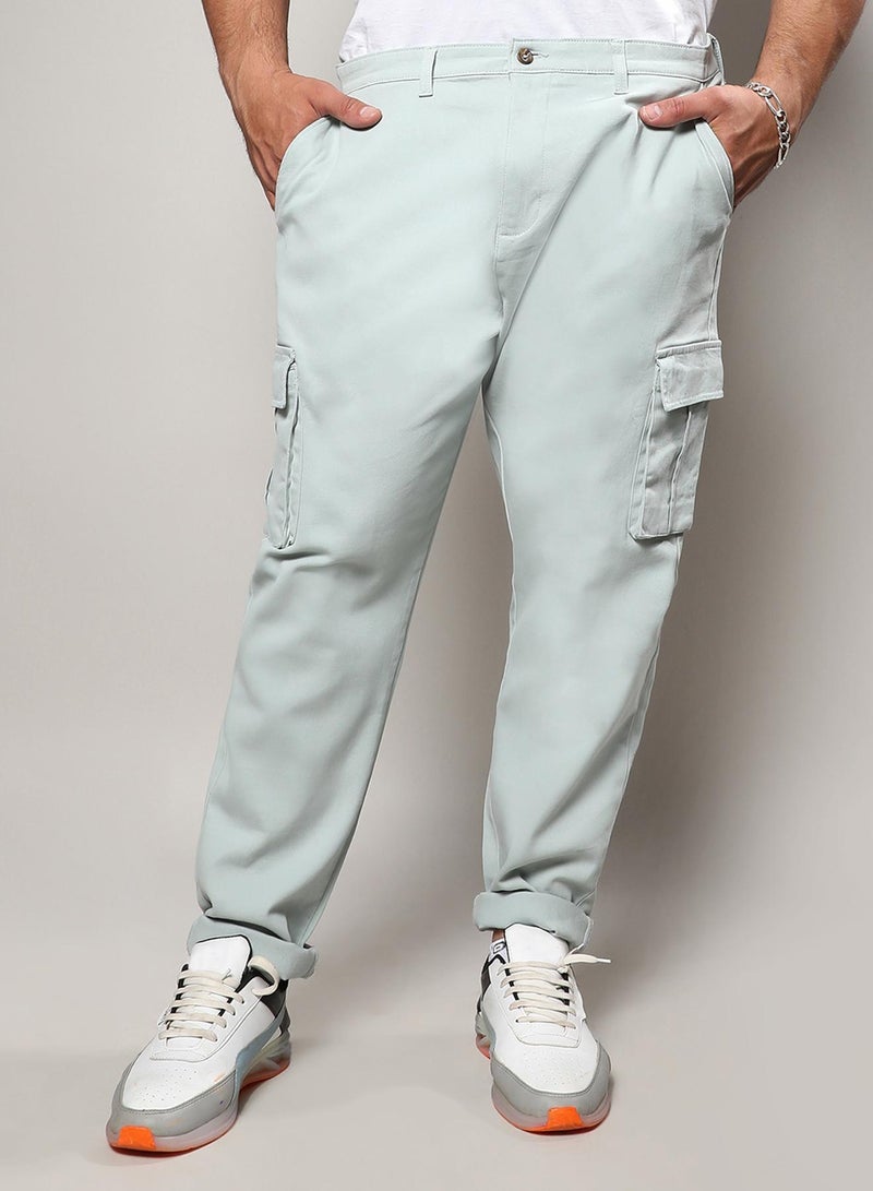 Instafab Plus Men's Sage Green Cargo Trousers For Casual Wear | 6 Pockets | Plus-Size Fit | Button Closure | Cotton Poly Cargo Pant Crafted With Comfort Fit For Everyday Wear - Image 1
