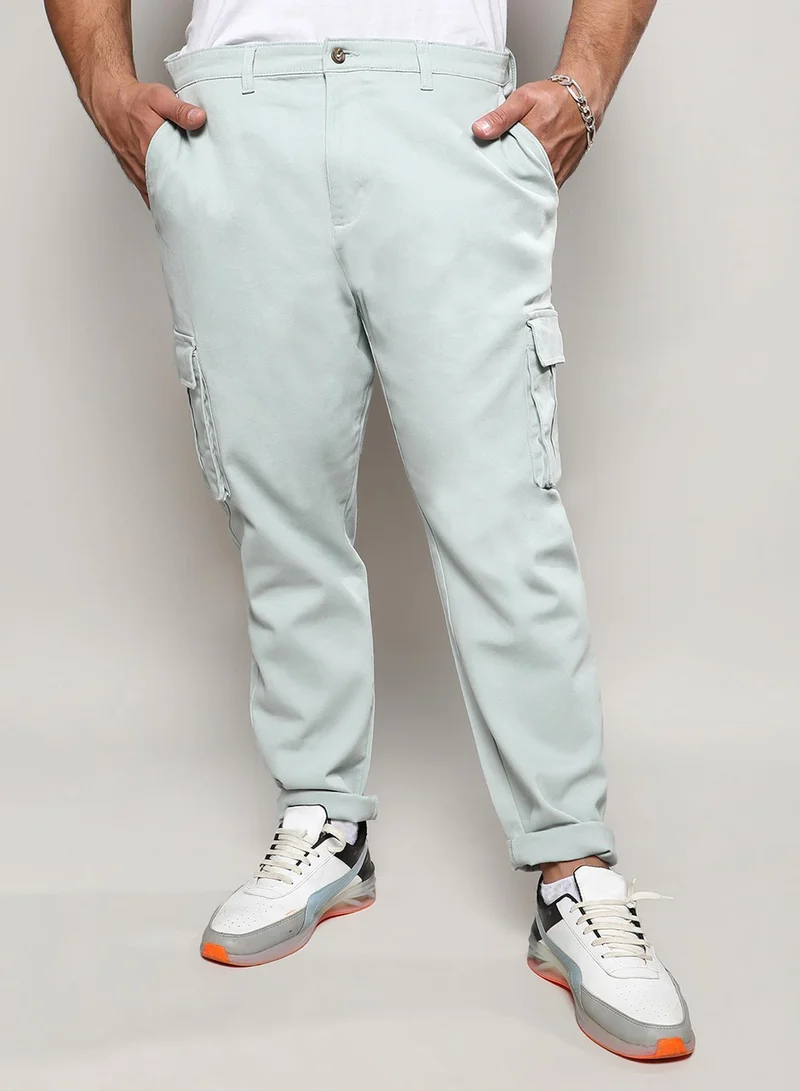 انستافاب بلس بنطلون كارجو رجالي   مقاس كبير بلون أخضر مريمي بجيوب متعددة وفتحة أزرار من القطن والبوليستر بفتحة مريحة للارتداء اليومي