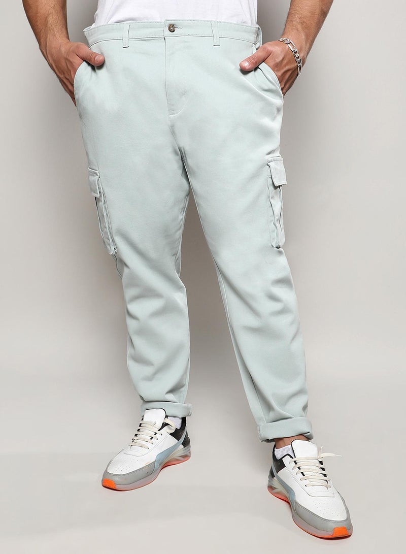 Instafab Plus Men's Sage Green Cargo Trousers For Casual Wear | 6 Pockets | Plus-Size Fit | Button Closure | Cotton Poly Cargo Pant Crafted With Comfort Fit For Everyday Wear - Image 2
